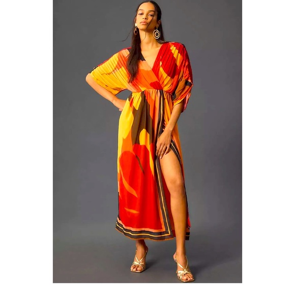 Anthropologie Farm Rio Short-Sleeve Wrap-Front Maxi Dress Size M - Picture 2 of 10